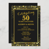 黒エレガント金ゴールド50結婚周年 招待状 (正面/裏面)
