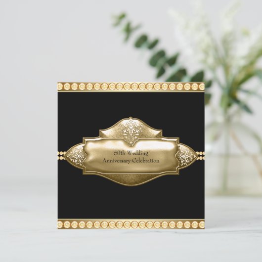 黒エレガント金ゴールド50結婚周年 招待状 (スタンド正面)