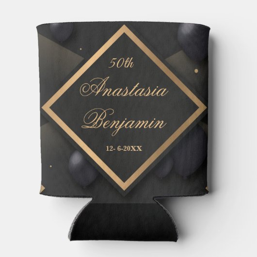 黒エレガント金ゴールド50誕生日スタイリッシュカスタム 缶クーラー (裏面)