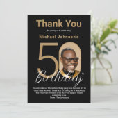 黒エレガント金ゴールド50誕生日 サンキューカード (スタンド正面)