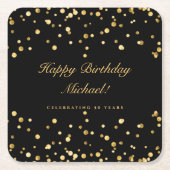 黒エレガント金ゴールド50誕生日 スクエアペーパーコースター (正面)