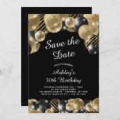 黒エレガント金ゴールド50誕生日 セーブザデート (正面/裏面)