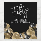 黒エレガント金ゴールド50誕生日 ワインラベル (シングルラベル)