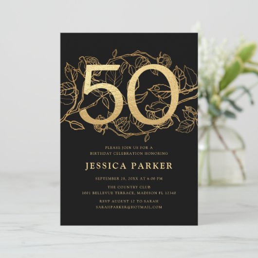黒エレガント金ゴールド50誕生日 招待状 (スタンド正面)