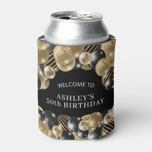 黒エレガント金ゴールド50th誕生日パーティー 缶クーラー (缶正面)