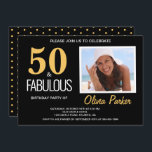 黒エレガント金ゴールド50th Birthday Party Invitation 招待状<br><div class="desc">この祝黒と金ゴールドの誕生日パーティーの招待と写真のプレースホルダとスタイルで50回を回すエレガント。上品で素晴らしいお祝い。</div>