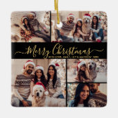 黒エレガント金ゴールド5 Photo Collageクリスマス セラミックオーナメント (正面)