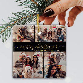 黒エレガント金ゴールド5 Photo Collageクリスマス セラミックオーナメント