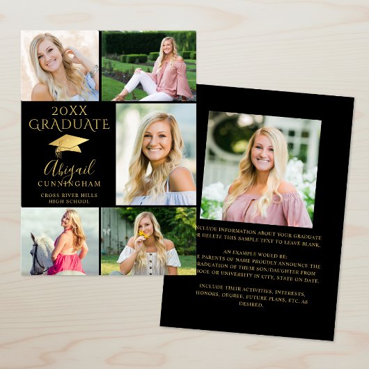 黒エレガント金ゴールド6写真部卒業 案内状