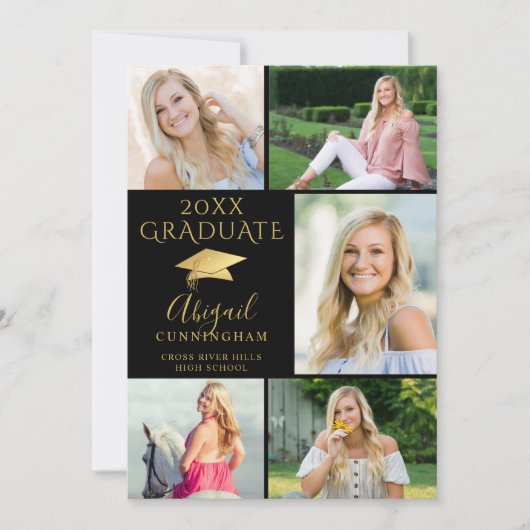 黒エレガント金ゴールド6写真部卒業 案内状 (正面)