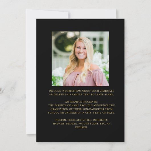 黒エレガント金ゴールド6写真部卒業 案内状 (裏面)