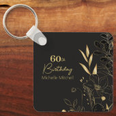 黒エレガント金ゴールド60カスタムth誕生日任意の年齢 キーホルダー (正面)