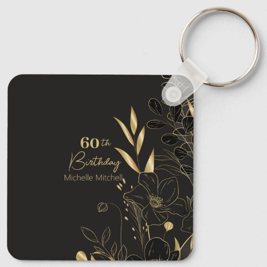 黒エレガント金ゴールド60カスタムth誕生日任意の年齢 キーホルダー (裏面)