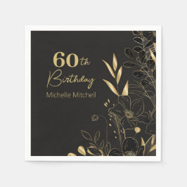 黒エレガント金ゴールド60カスタムth誕生日任意の年齢 スタンダードカクテルナプキン