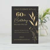 黒エレガント金ゴールド60カスタムth誕生日任意の年齢 招待状 (スタンド正面)