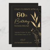 黒エレガント金ゴールド60カスタムth誕生日任意の年齢 招待状 (正面/裏面)