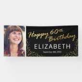 黒エレガント金ゴールド60番目の誕生日写真 横断幕 (横)