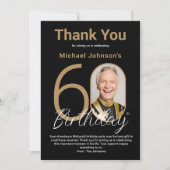 黒エレガント金ゴールド60誕生日 サンキューカード (正面)