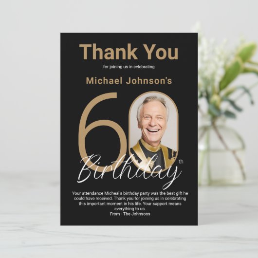 黒エレガント金ゴールド60誕生日 サンキューカード (スタンド正面)