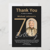 黒エレガント金ゴールド70誕生日 サンキューカード (正面)