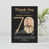 黒エレガント金ゴールド70誕生日 サンキューカード (スタンド正面)