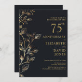 黒エレガント金ゴールド75結婚周年 招待状 (正面/裏面)