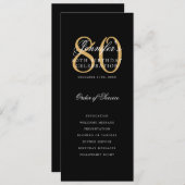 黒エレガント金ゴールド80番目の誕生日プログラム(メニュー付き) 招待状 (正面/裏面)