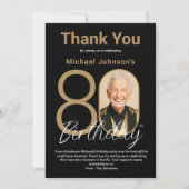 黒エレガント金ゴールド80誕生日 サンキューカード (正面)