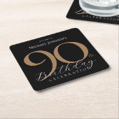 黒エレガント金ゴールド90th誕生日パーティー スクエアペーパーコースター (アングル)