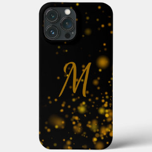 黒エレガント金ゴールド《写真》ぼけ味効果イニシャルモノグラム iPhone 13 PRO MAXケース