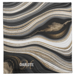 黒エレガント金ゴールドagateモノグラム名 ナプキンクロス