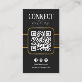 黒エレガント金ゴールドConnect With Us QR Code Social 名刺 (正面)