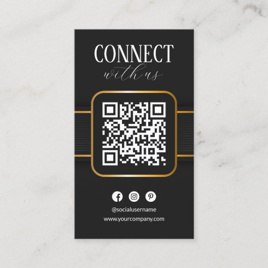 黒エレガント金ゴールドConnect With Us QR Code Social 名刺 (正面)