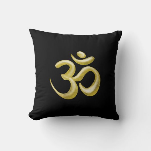 黒エレガント金ゴールドOmサンスクリット記号 クッション (正面)