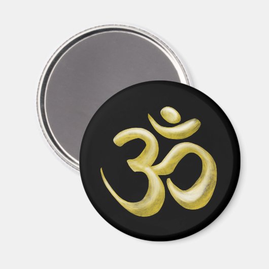 黒エレガント金ゴールドOmサンスクリット記号 マグネット (正面/裏面)
