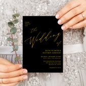 黒エレガント金ゴールドQRコードすべてシックな結婚S 招待状