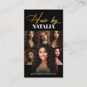 黒エレガント金ゴールドQrコード&フォト美容師 名刺 (正面)