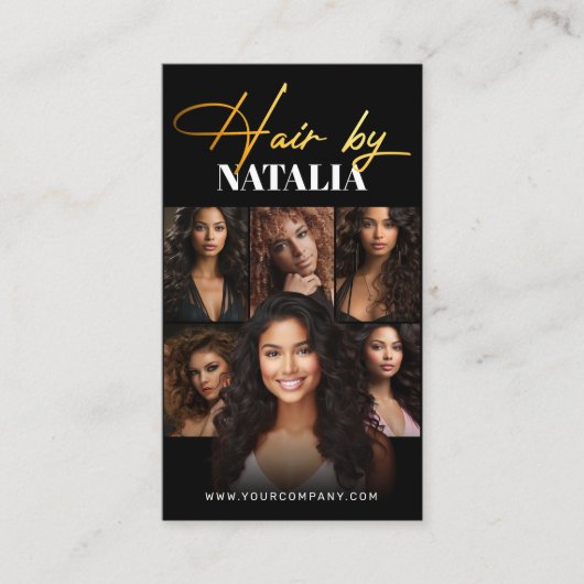 黒エレガント金ゴールドQrコード&フォト美容師 名刺 (正面)