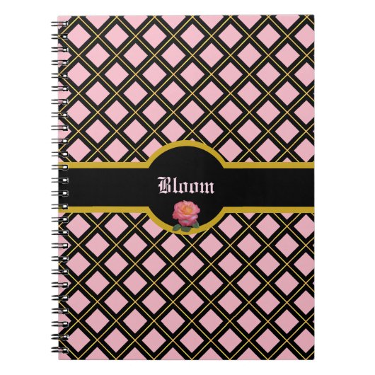 黒エレガント金ダイヤモンドパターン ノートブック (正面)