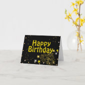黒エレガント金ハッピーバースデーパーソナライズされた カード (黄色い花)