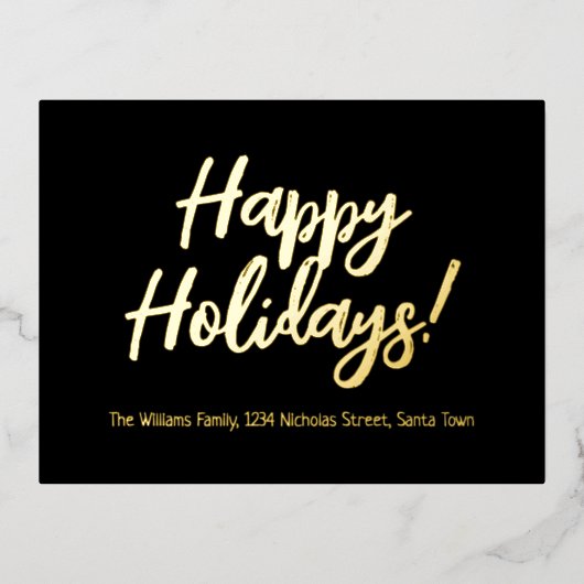 黒エレガント金フォイルハッピーホリデー 箔シーズンポストカード (正面)