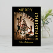 黒エレガント金フォイル休日のフォトカード 箔シーズンカード (立ち正面)