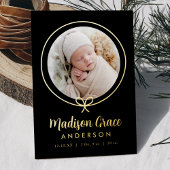 黒エレガント金フォイル弓誕生のお知らせ 箔招待状