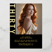 黒エレガント金実在箔30thバースデーフォト 箔招待状 (正面)