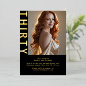 黒エレガント金実在箔30thバースデーフォト 箔招待状 (立ち正面)