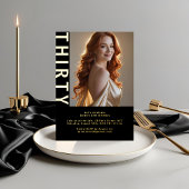 黒エレガント金実在箔30thバースデーフォト 箔招待状