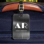 黒エレガント金属モノグラムはっきりした二イニシャル ラゲッジタグ<br><div class="desc">モダンスタイリッシュエレガントはっきりした2モノグラムイニシャル名ブラックメタルカスタムバッグラベル。このデザインは、2モノグラムイニシャルとフルネームタイポグラフィを搭載し、黒い金属箔の背景にアドレスフェイク情報。これは簡単カスタマイズだ。スタイリッシュま男らしたフェミニン、甘い16結婚歳の誕生日、ブライダルシャワー、卒業、そしてスタイルを愛する人のための贈り物エレガント。</div>