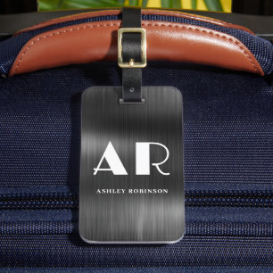 黒エレガント金属モノグラムはっきりした二イニシャル ラゲッジタグ