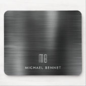 黒エレガント金属モノグラム名 マウスパッド (正面)