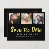 黒エレガント金箔の写真の保存日付 案内ポストカード (正面/裏面)